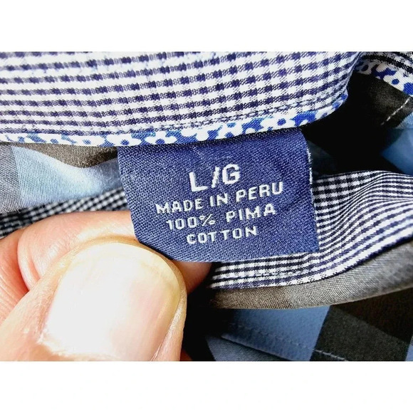 Tommy Bahama Size Large Mens Brown Blue Check Button Down Embroidered Logo Shirt - Picture 5 of 13